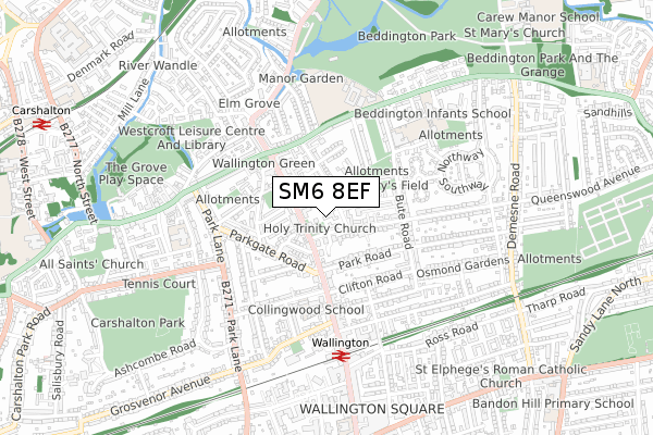 SM6 8EF map - small scale - OS Open Zoomstack (Ordnance Survey)