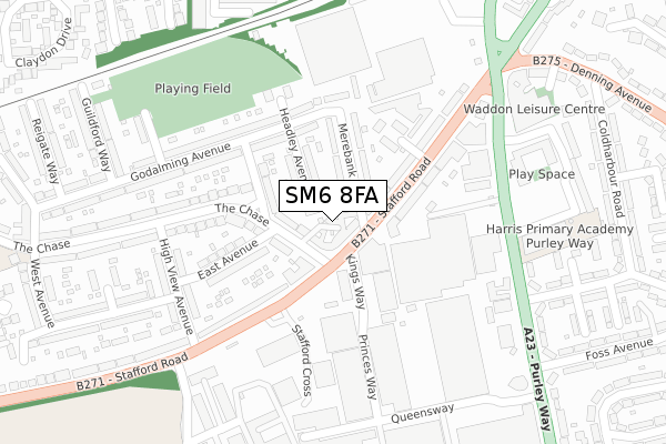 SM6 8FA map - large scale - OS Open Zoomstack (Ordnance Survey)