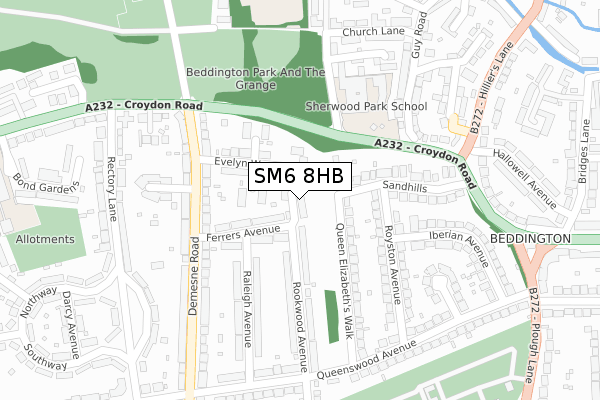 SM6 8HB map - large scale - OS Open Zoomstack (Ordnance Survey)