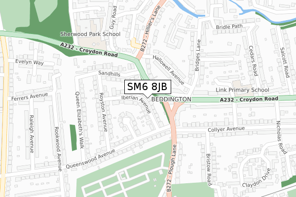 SM6 8JB map - large scale - OS Open Zoomstack (Ordnance Survey)