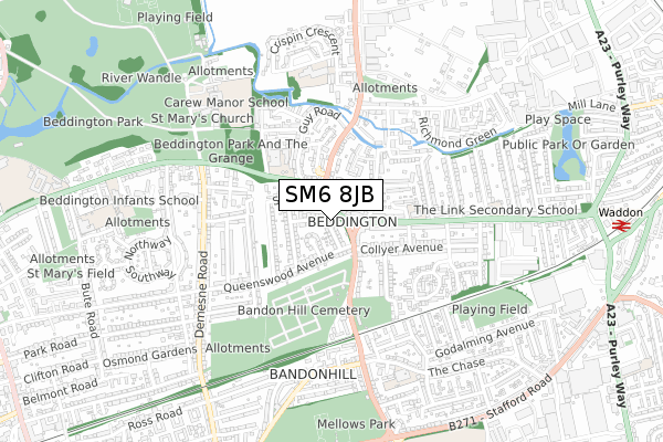 SM6 8JB map - small scale - OS Open Zoomstack (Ordnance Survey)