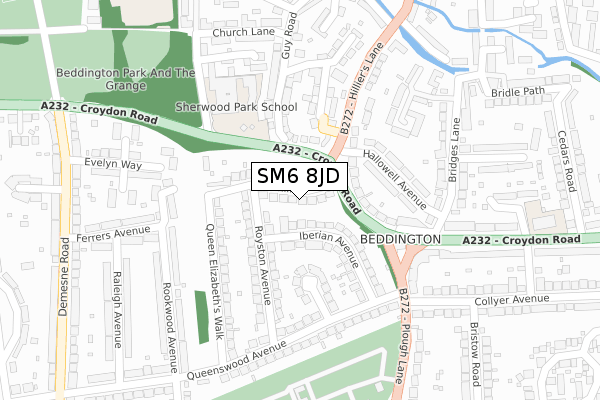 SM6 8JD map - large scale - OS Open Zoomstack (Ordnance Survey)