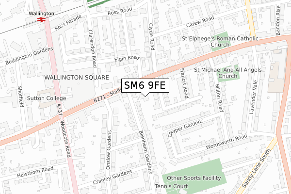 SM6 9FE map - large scale - OS Open Zoomstack (Ordnance Survey)