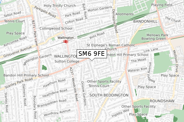 SM6 9FE map - small scale - OS Open Zoomstack (Ordnance Survey)