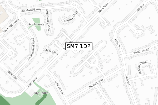 SM7 1DP map - large scale - OS Open Zoomstack (Ordnance Survey)