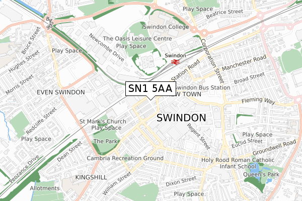 SN1 5AA map - small scale - OS Open Zoomstack (Ordnance Survey)