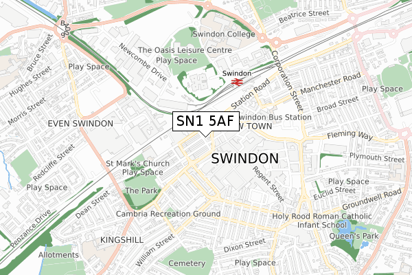 SN1 5AF map - small scale - OS Open Zoomstack (Ordnance Survey)