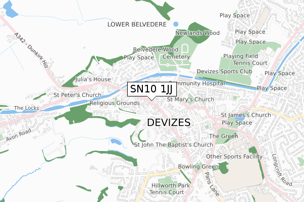 SN10 1JJ map - small scale - OS Open Zoomstack (Ordnance Survey)