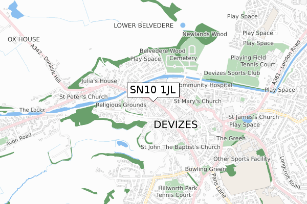 SN10 1JL map - small scale - OS Open Zoomstack (Ordnance Survey)