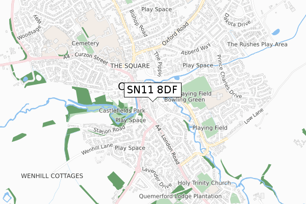 SN11 8DF map - small scale - OS Open Zoomstack (Ordnance Survey)