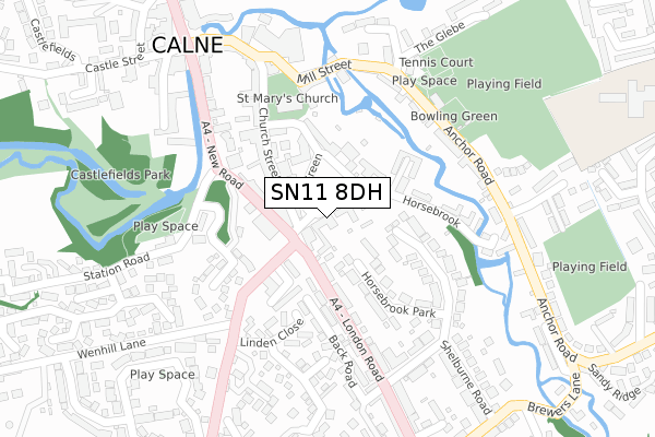 SN11 8DH map - large scale - OS Open Zoomstack (Ordnance Survey)