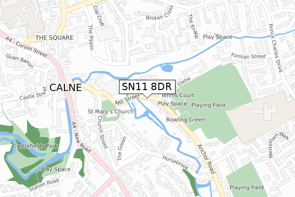 SN11 8DR map - large scale - OS Open Zoomstack (Ordnance Survey)