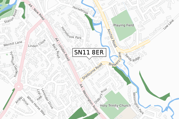 SN11 8ER map - large scale - OS Open Zoomstack (Ordnance Survey)