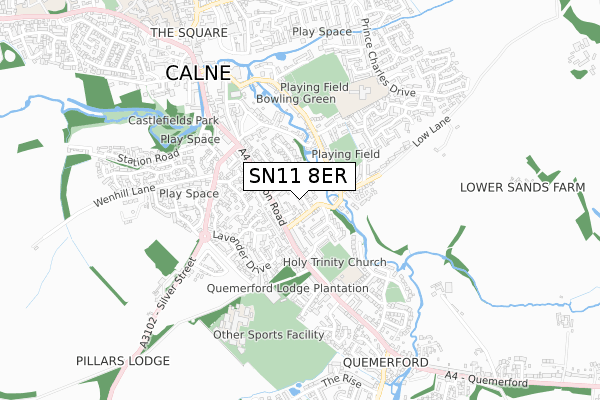 SN11 8ER map - small scale - OS Open Zoomstack (Ordnance Survey)