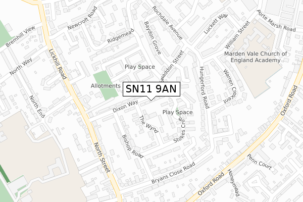 SN11 9AN map - large scale - OS Open Zoomstack (Ordnance Survey)