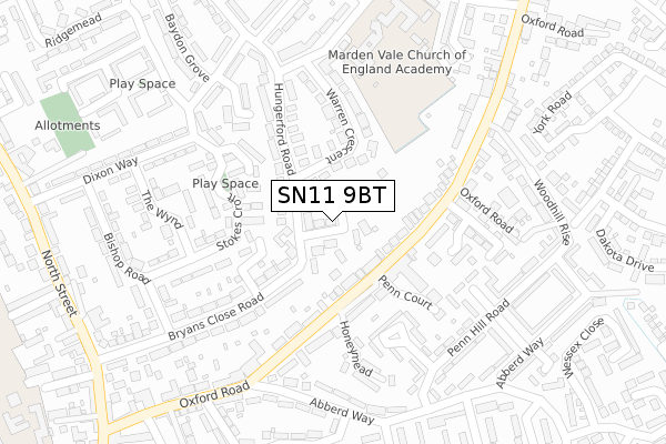 SN11 9BT map - large scale - OS Open Zoomstack (Ordnance Survey)