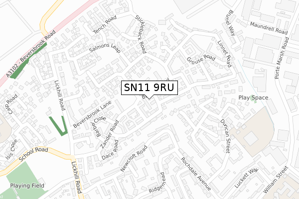 SN11 9RU map - large scale - OS Open Zoomstack (Ordnance Survey)