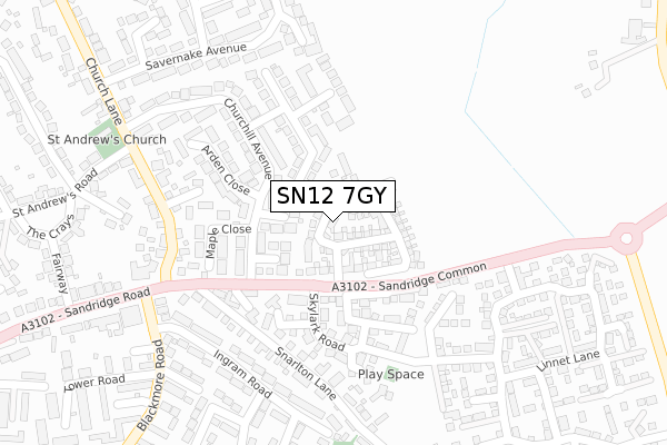 SN12 7GY map - large scale - OS Open Zoomstack (Ordnance Survey)