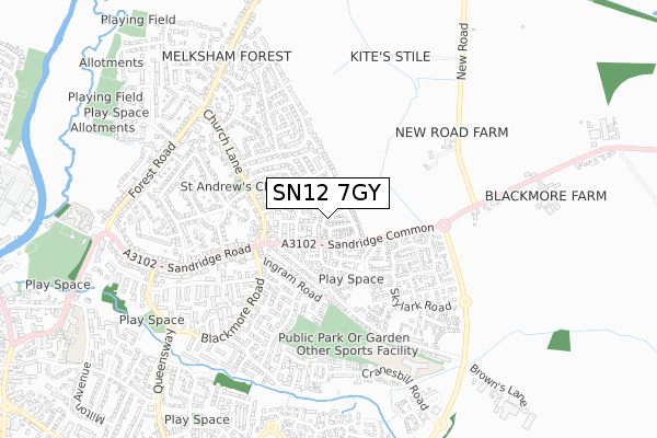 SN12 7GY map - small scale - OS Open Zoomstack (Ordnance Survey)