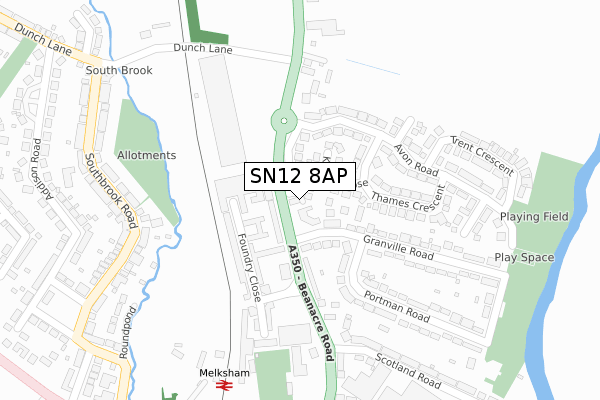 SN12 8AP map - large scale - OS Open Zoomstack (Ordnance Survey)