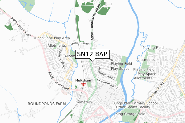 SN12 8AP map - small scale - OS Open Zoomstack (Ordnance Survey)