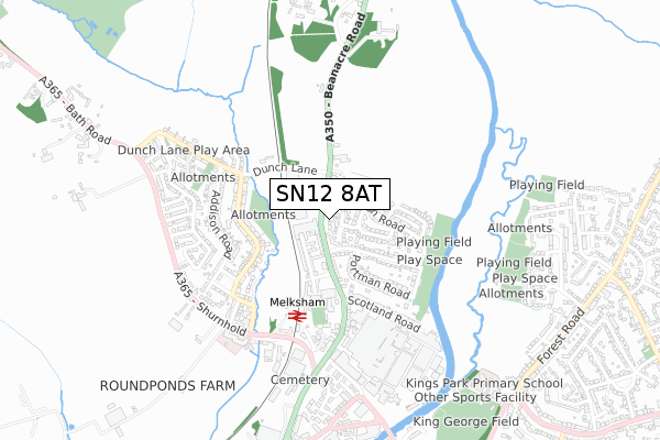 SN12 8AT map - small scale - OS Open Zoomstack (Ordnance Survey)