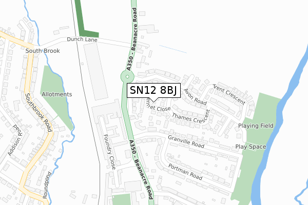 SN12 8BJ map - large scale - OS Open Zoomstack (Ordnance Survey)