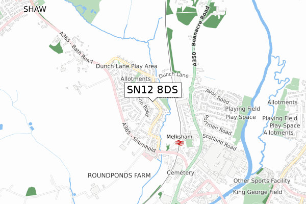 SN12 8DS map - small scale - OS Open Zoomstack (Ordnance Survey)