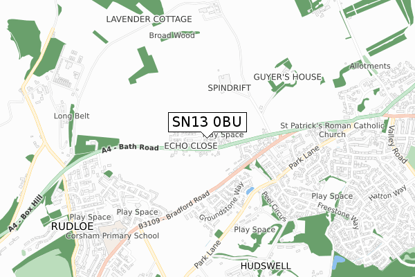 SN13 0BU map - small scale - OS Open Zoomstack (Ordnance Survey)