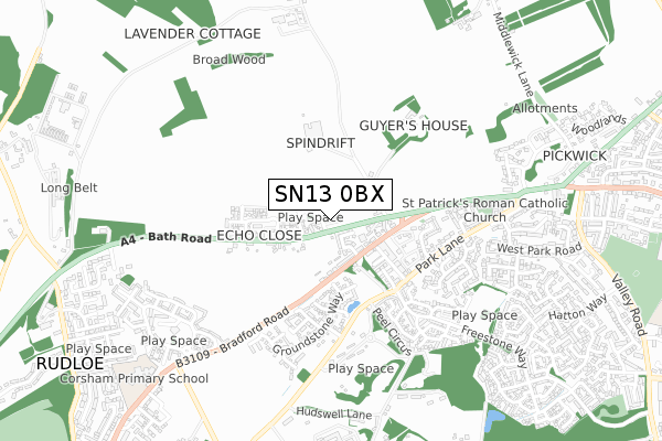 SN13 0BX map - small scale - OS Open Zoomstack (Ordnance Survey)