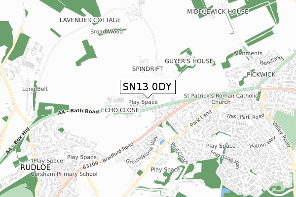 SN13 0DY map - small scale - OS Open Zoomstack (Ordnance Survey)