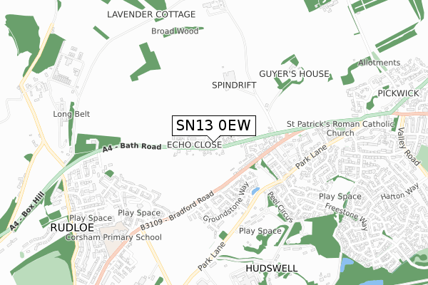 SN13 0EW map - small scale - OS Open Zoomstack (Ordnance Survey)