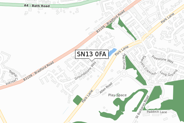 SN13 0FA map - large scale - OS Open Zoomstack (Ordnance Survey)