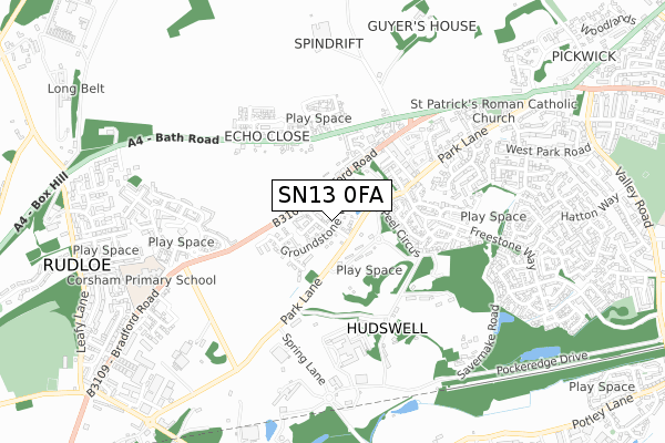 SN13 0FA map - small scale - OS Open Zoomstack (Ordnance Survey)