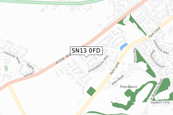 SN13 0FD map - large scale - OS Open Zoomstack (Ordnance Survey)