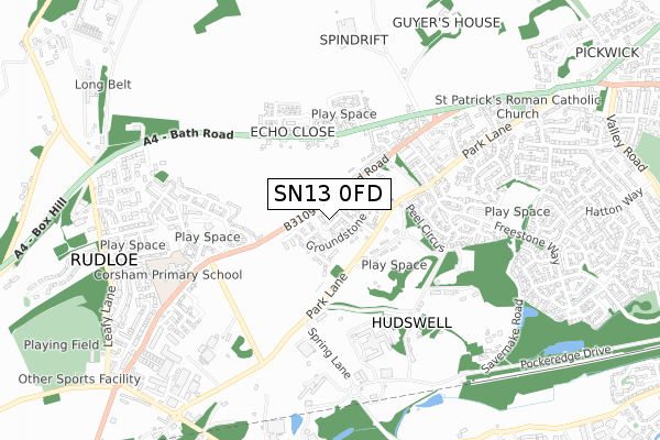 SN13 0FD map - small scale - OS Open Zoomstack (Ordnance Survey)