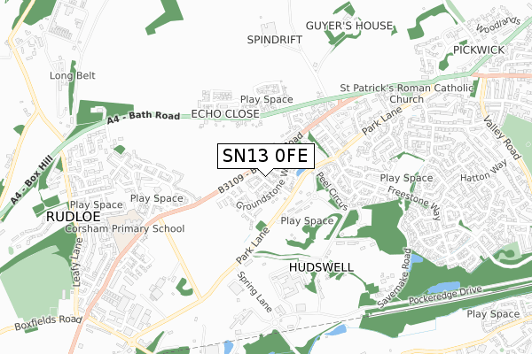 SN13 0FE map - small scale - OS Open Zoomstack (Ordnance Survey)