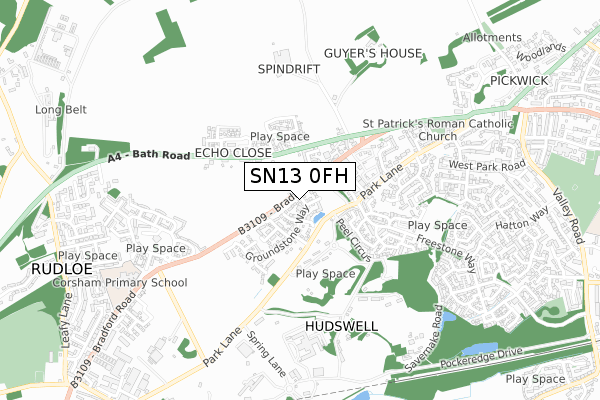 SN13 0FH map - small scale - OS Open Zoomstack (Ordnance Survey)