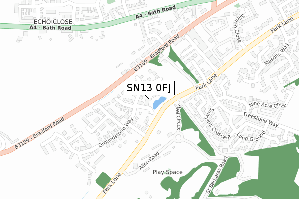 SN13 0FJ map - large scale - OS Open Zoomstack (Ordnance Survey)