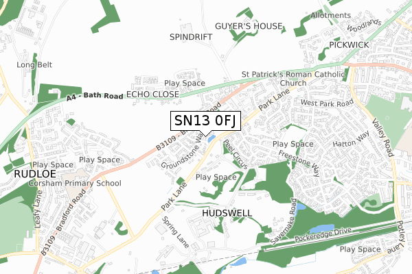 SN13 0FJ map - small scale - OS Open Zoomstack (Ordnance Survey)