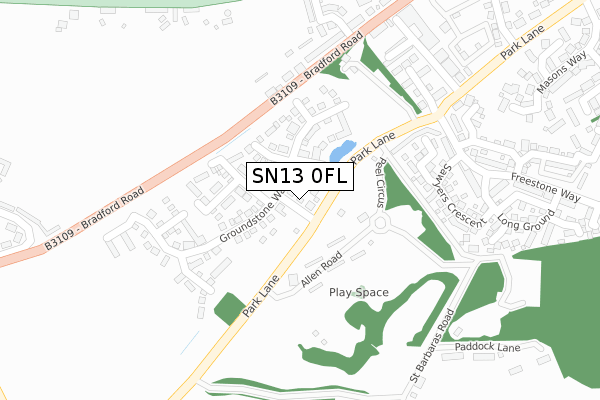 SN13 0FL map - large scale - OS Open Zoomstack (Ordnance Survey)