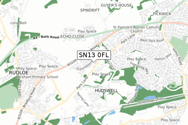 SN13 0FL map - small scale - OS Open Zoomstack (Ordnance Survey)