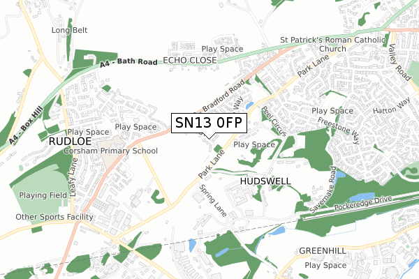 SN13 0FP map - small scale - OS Open Zoomstack (Ordnance Survey)