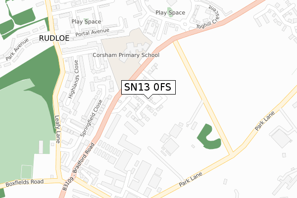 SN13 0FS map - large scale - OS Open Zoomstack (Ordnance Survey)