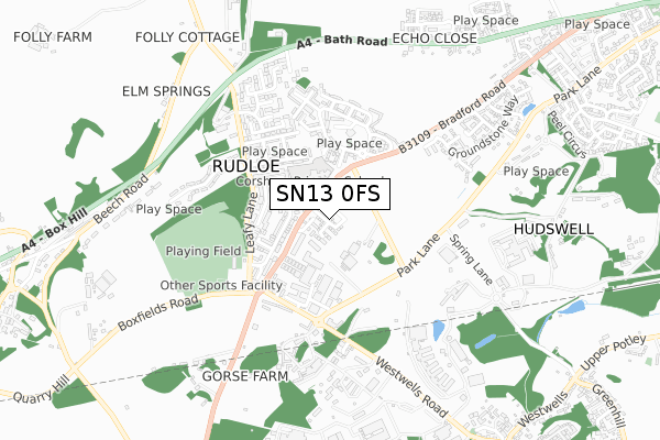 SN13 0FS map - small scale - OS Open Zoomstack (Ordnance Survey)