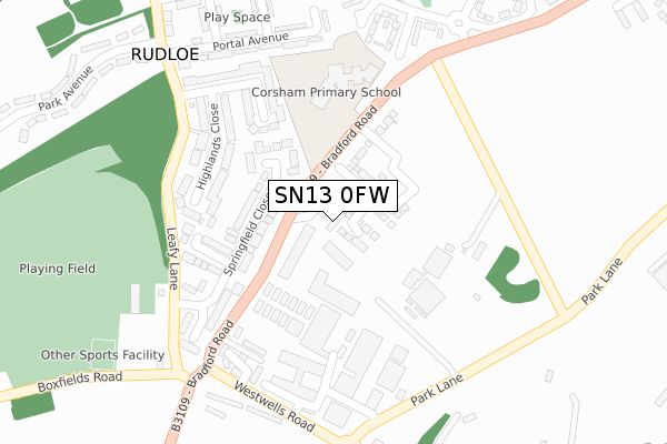 SN13 0FW map - large scale - OS Open Zoomstack (Ordnance Survey)