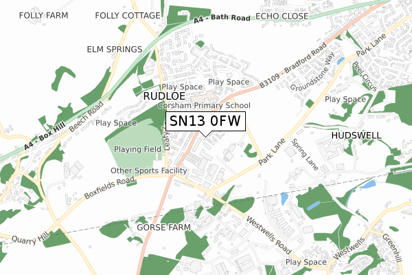 SN13 0FW map - small scale - OS Open Zoomstack (Ordnance Survey)