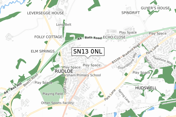 SN13 0NL map - small scale - OS Open Zoomstack (Ordnance Survey)