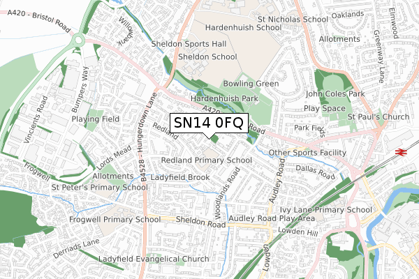 SN14 0FQ map - small scale - OS Open Zoomstack (Ordnance Survey)