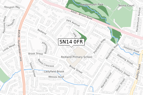 SN14 0FR map - large scale - OS Open Zoomstack (Ordnance Survey)